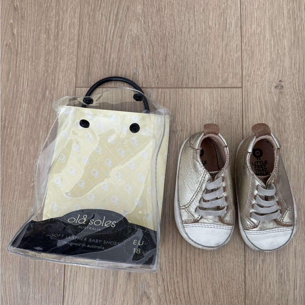 Old Soles Gold and White Baby Shoes (3-6 mos)
